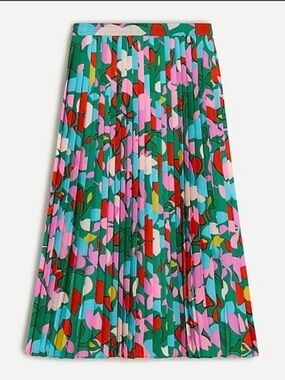 J Crew Pleated Confetti Floral Midi A Line Skirt, Red Pink Aqua Green
